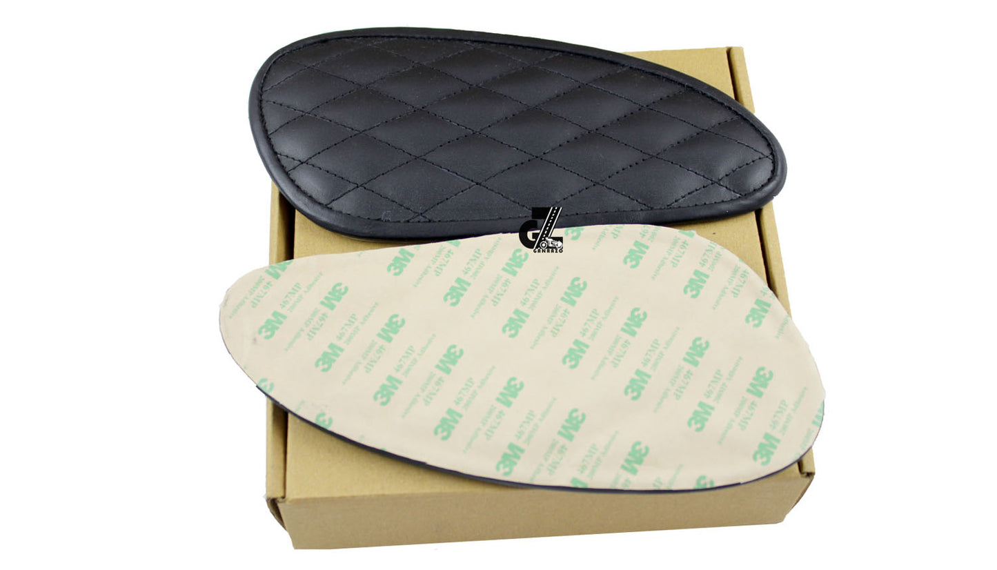 Leather Diamond Black Tank Pad with Black Thread Genuine Leather For Royal Enfield Interceptor 650