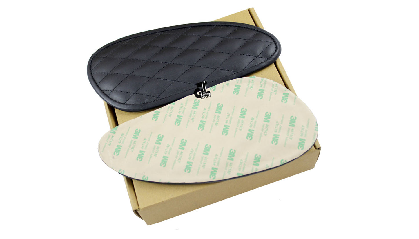 Leather Diamond Black Tank Pad with Black Thread Genuine Leather For Royal Enfield Interceptor 650