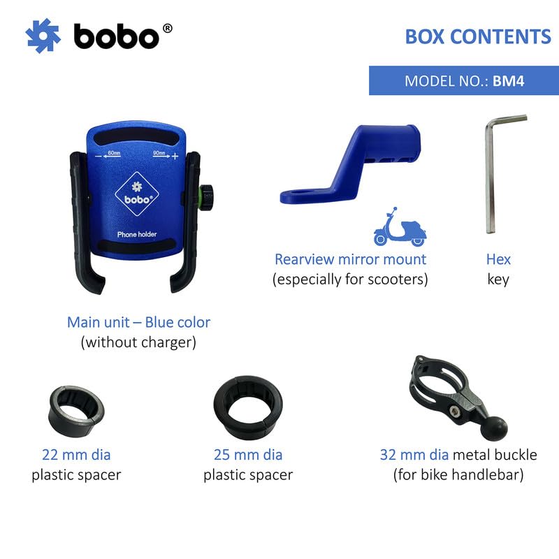 BOBO BM4 Jaw-Grip Bike MotorcycleScooter Mobile Phone Holder Mount, Ideal for Maps and GPS Navigation (Blue)