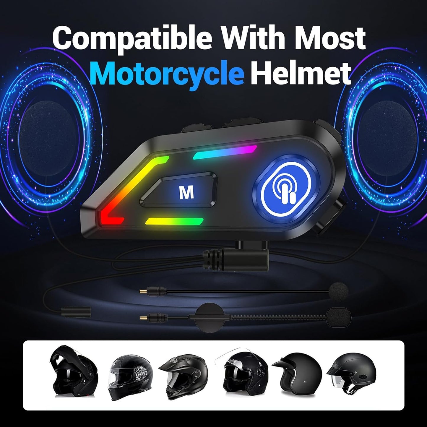 EDYELL Motorcycle Helmet Bluetooth on ear Headset, Connects to 2 Phones at The Same Time Using Music & GPS, IP67 Waterproof, Supports Android & iOS, Compatible with All Helmets