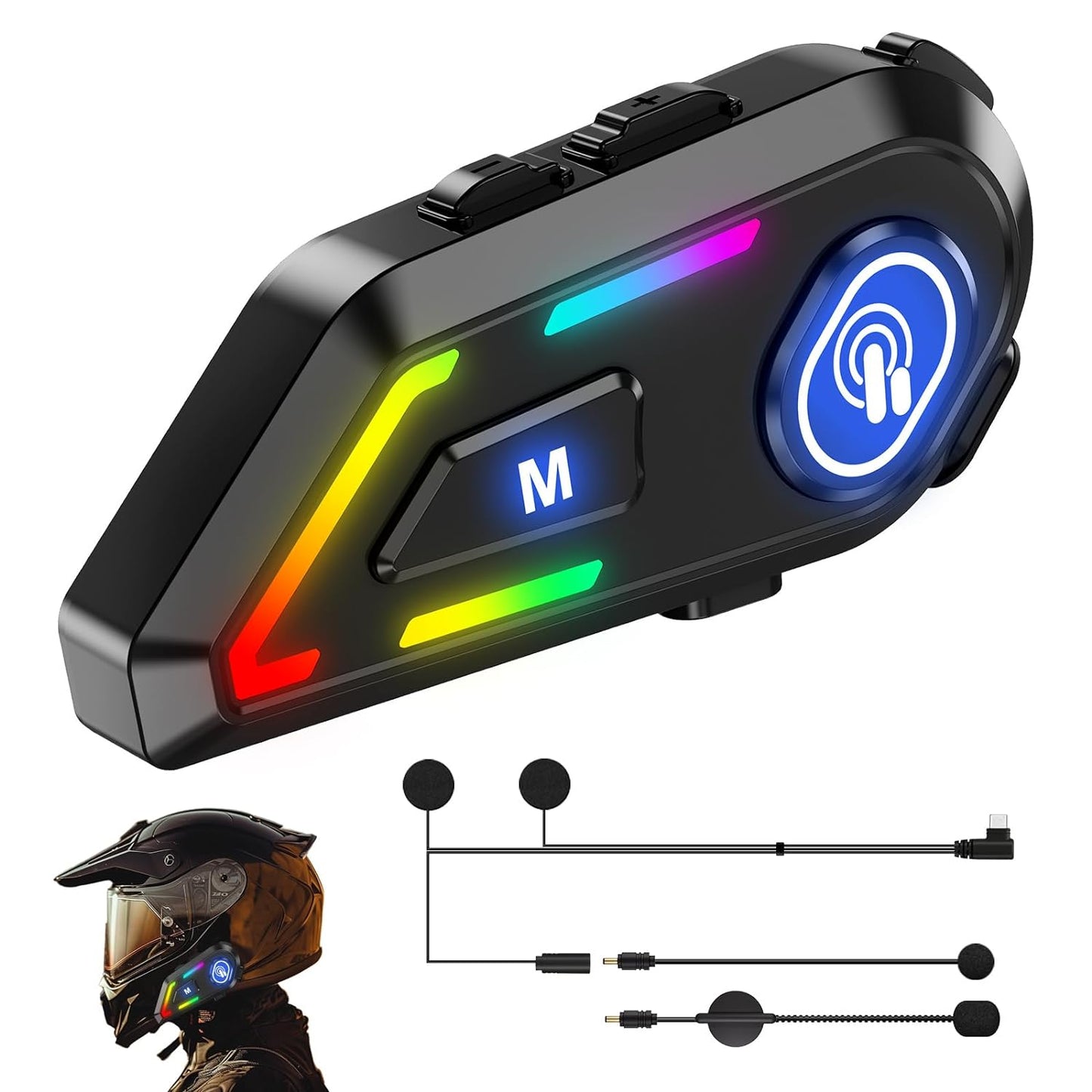 EDYELL Motorcycle Helmet Bluetooth on ear Headset, Connects to 2 Phones at The Same Time Using Music & GPS, IP67 Waterproof, Supports Android & iOS, Compatible with All Helmets