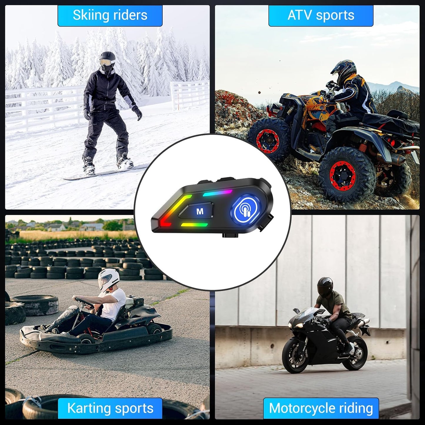 EDYELL Motorcycle Helmet Bluetooth on ear Headset, Connects to 2 Phones at The Same Time Using Music & GPS, IP67 Waterproof, Supports Android & iOS, Compatible with All Helmets