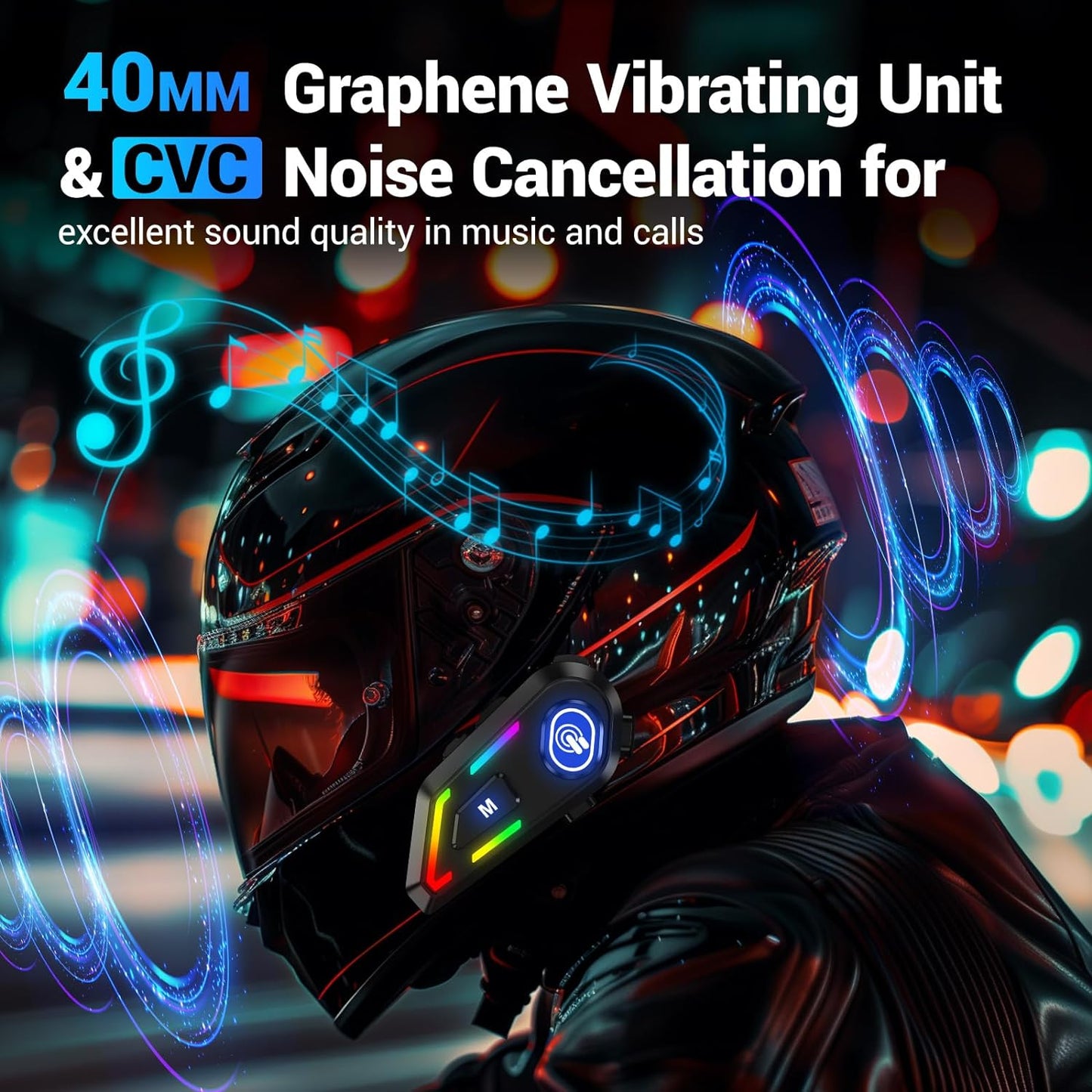EDYELL Motorcycle Helmet Bluetooth on ear Headset, Connects to 2 Phones at The Same Time Using Music & GPS, IP67 Waterproof, Supports Android & iOS, Compatible with All Helmets