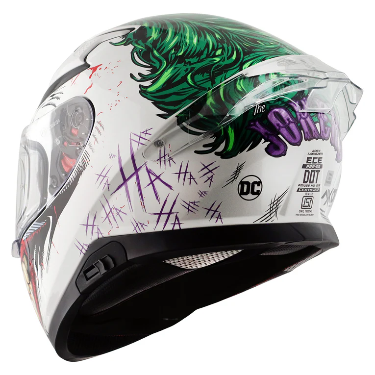 Axor Apex Dc Joker Full Face Dual Visor Helmet with Pinlock Fitted Outer Clear Visor and Inner Smoke Sun Visor White Green