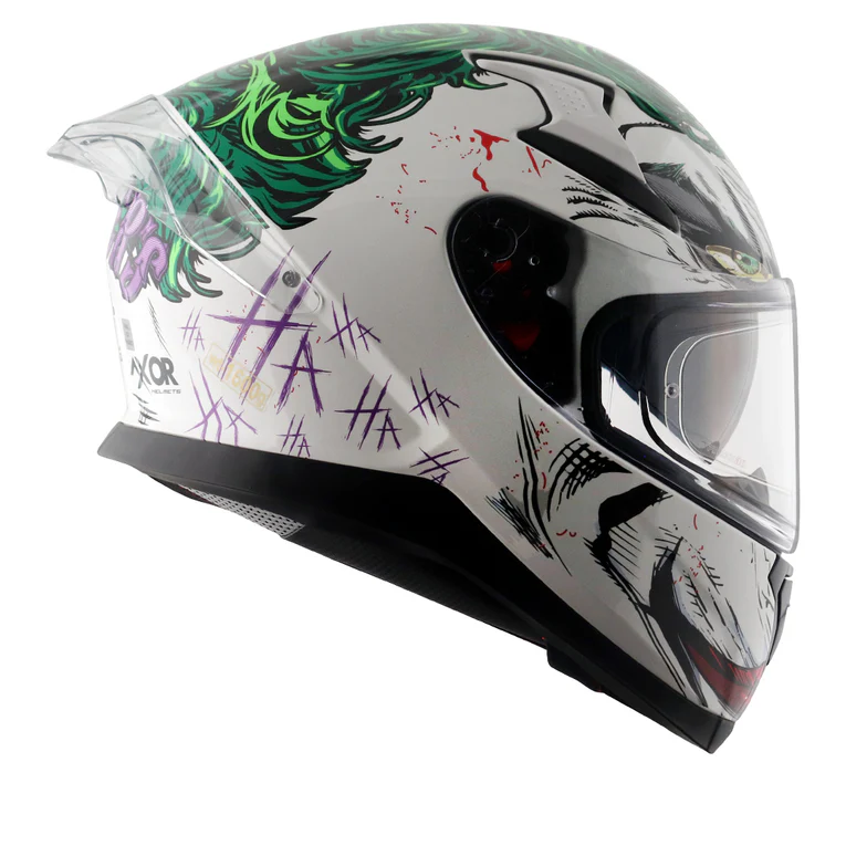 Axor Apex Dc Joker Full Face Dual Visor Helmet with Pinlock Fitted Outer Clear Visor and Inner Smoke Sun Visor White Green
