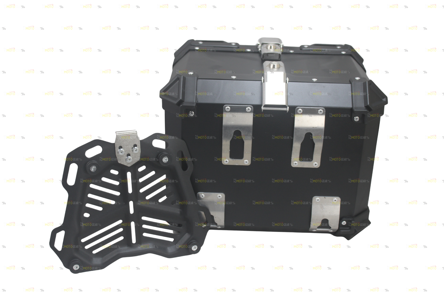 Black Aluminum Luggage Top Box With Pads 45 LTR Compatible With Universal Motorcycle