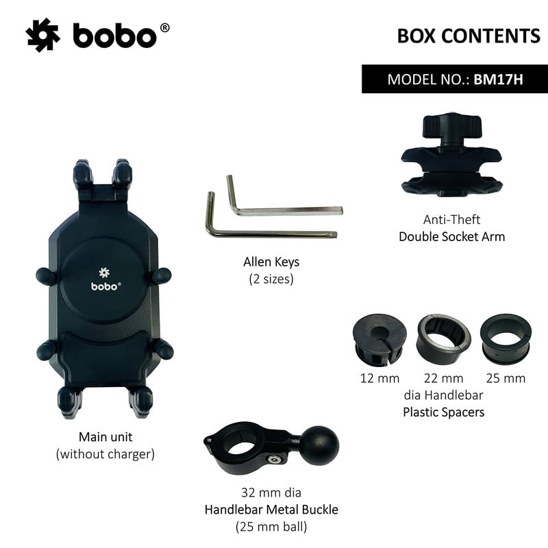 BOBO BM17H PRO Handlebar Mount Anti-Vibration Anti-Theft Waterproof Bike/Motorcycle/Scooter Mobile Phone Holder Mount, Ideal for Maps and GPS Navigation