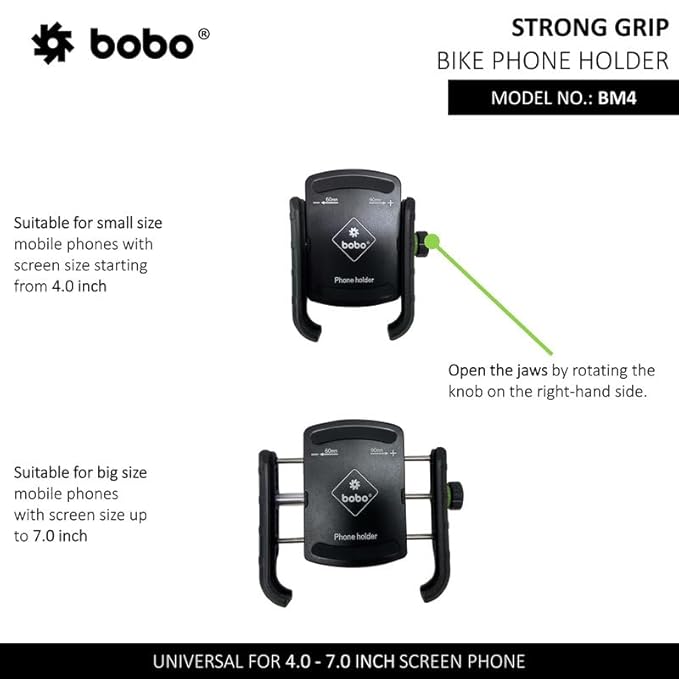 BOBO BM4 Jaw-Grip Waterproof Bike Motorcycle Scooter Mobile Phone Holder Mount, Ideal for Maps and GPS Navigation