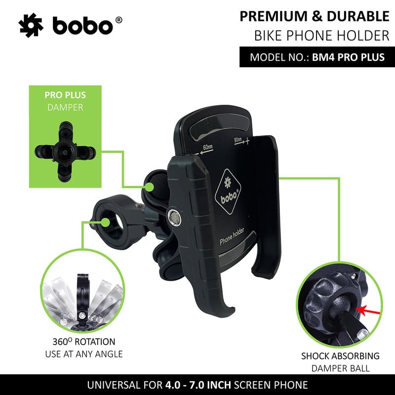 BOBO BM4 PRO PLUS Bike Phone Holder with PRO PLUS Vibration Damper Motorcycle Mobile Mount