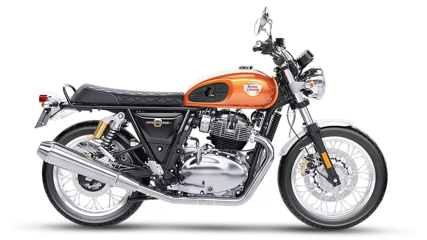 Leather Union Jack Black Tank Pad with White Thread Genuine Leather for Royal Enfield Interceptor 650