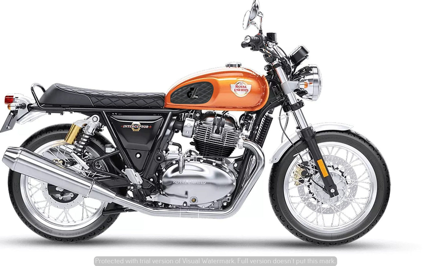 Leather Dimond Black Tank Pad with White Thread Genuine Leather for Royal Enfield Interceptor 650