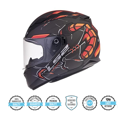 LS2 FF320 STREAM EVO ZUKO MATT BLACK HI-VIZ ORANGE HELMET