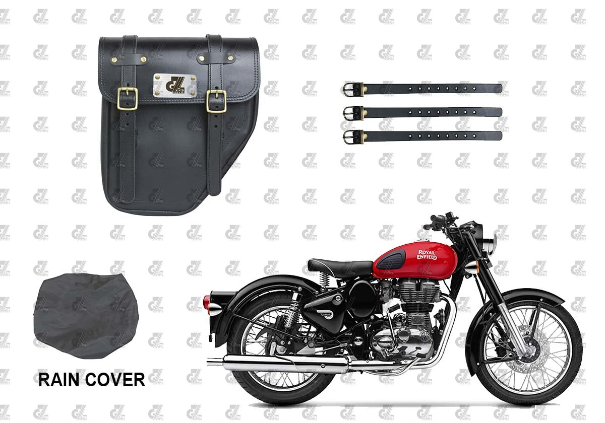 Leather Side Bag Black for Royal Enfield Old Classic & Bullet 350/500