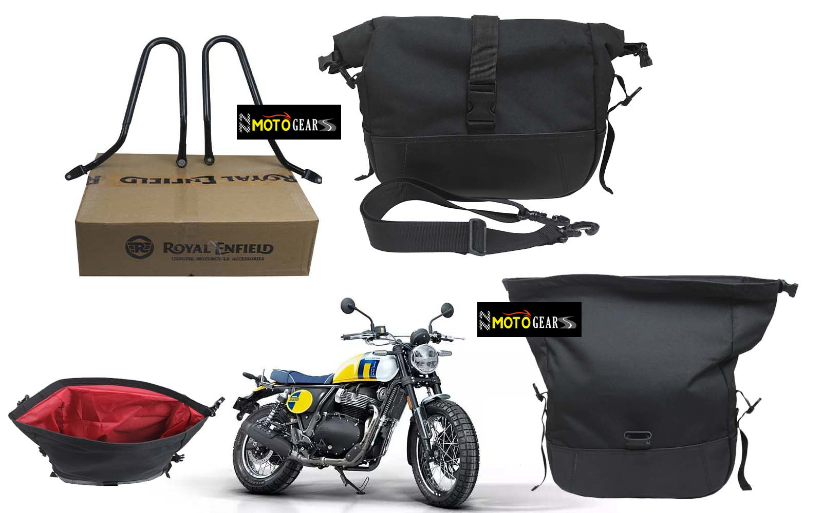 Black Soft Panniers Bags Pair With Soft Pannier Rail Pair Compatible With Royal Enfield Bear 650