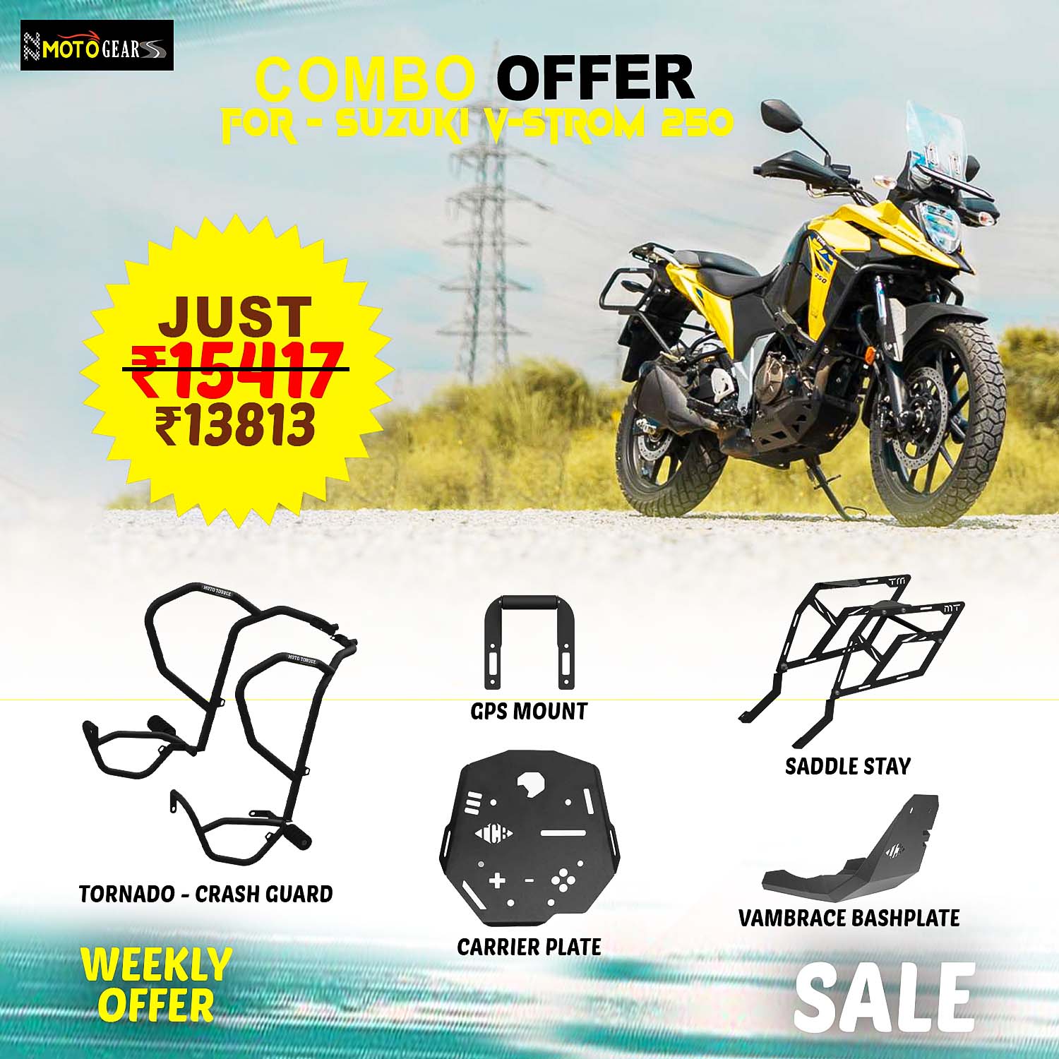 Crash Guard / Engine Guard For Suzuki V-Strom 250 – Black, Direct Fit, Unbranded, Made In India