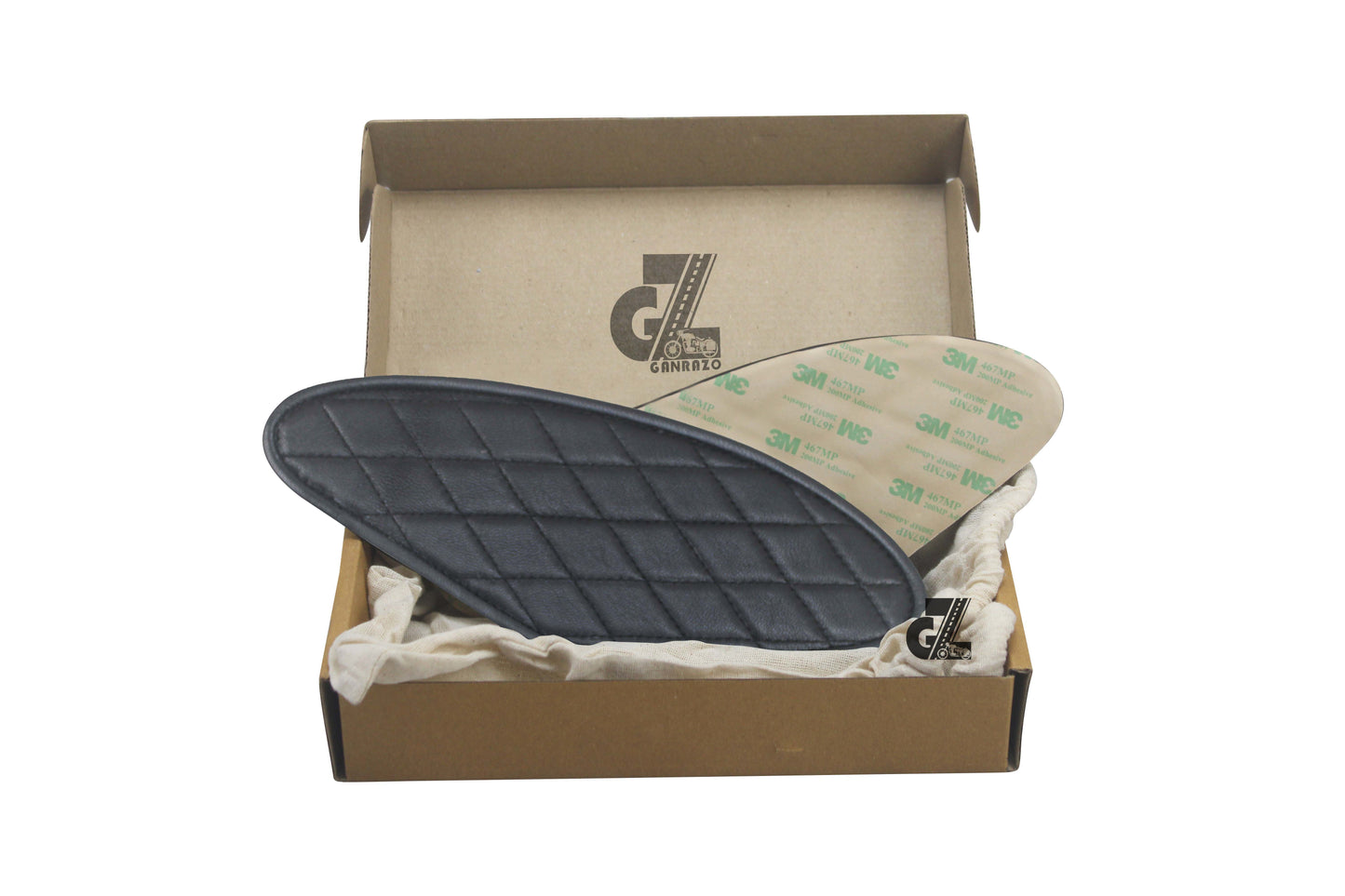 Diamond Black Tank Pads with Black Thread, Genuine Leather For Royal Enfield Hunter 350