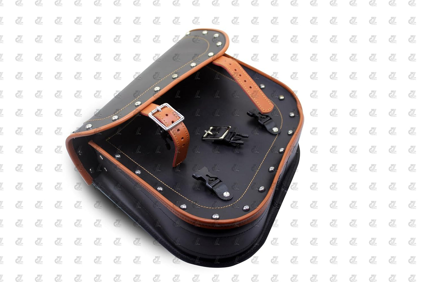 DOM Leather Bag Black with TAN Color Pair Left & Right Side Universal Motorcycle