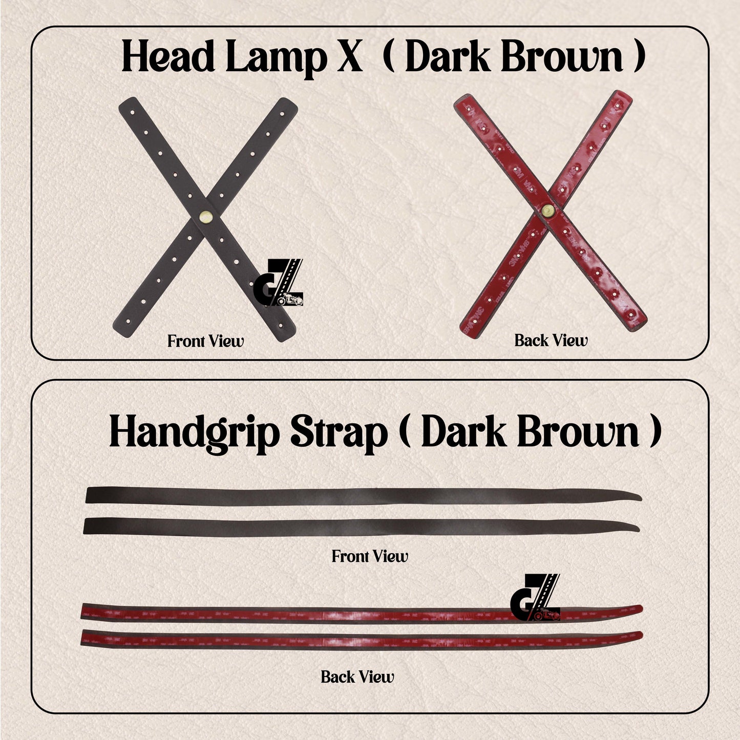 Dark Brown Leather Sticker Head Lamp X Perforated & Handgrip Straps Pair Fit For Royal Enfield Super Meteor,Continental Gt,Interceptor,Classic 650, Bear 650
