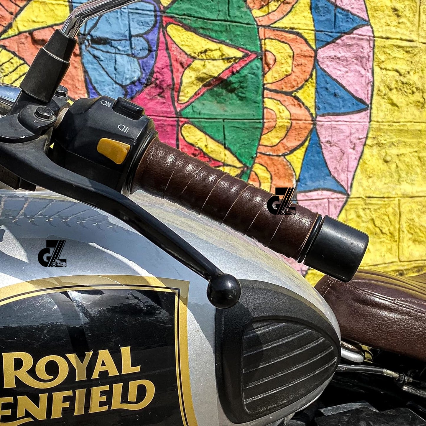 Dark Brown Leather Sticker Head Lamp X & Handgrip Straps Pair Fit For All Royal Enfield Motercycle