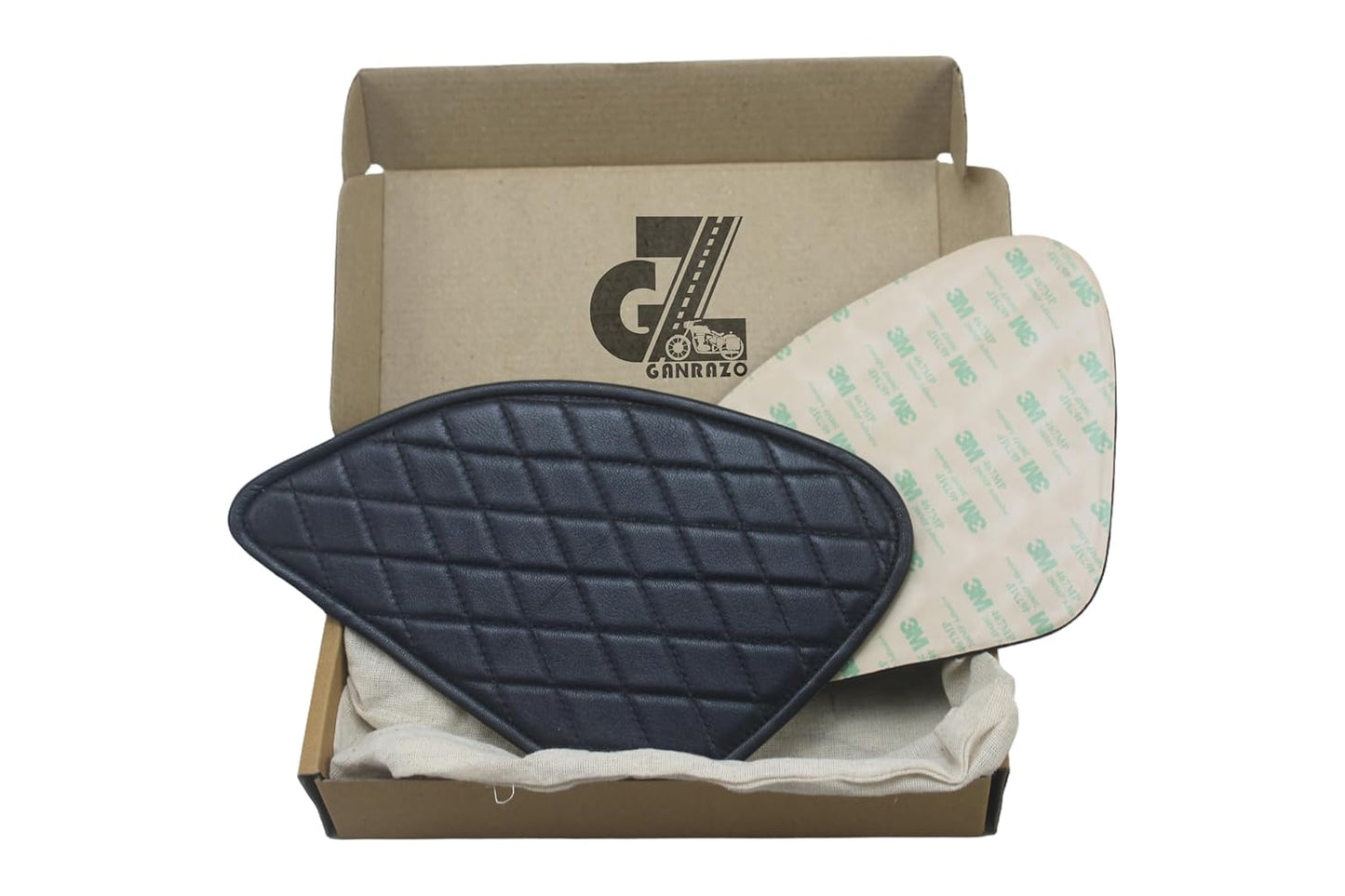 Genuine Leather Diamond Black Tank Pad with Black Thread Combo Headlight X Perforated & Handgrip Straps Compatible with Royal Enfield Himalayan 411