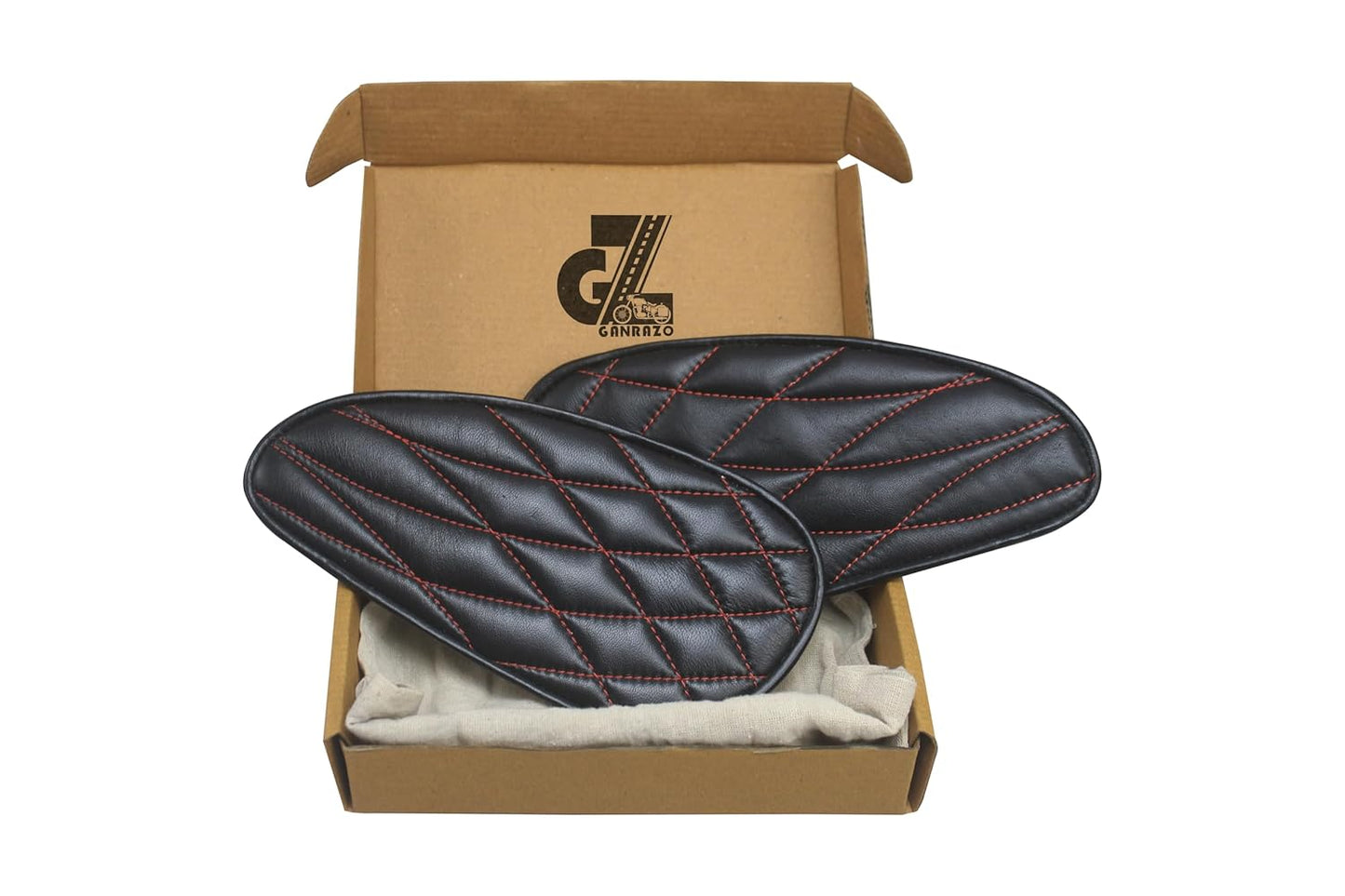 Genuine Leather Daimond Black Tank Pads with Red Thread Compatible with Triumph Speed & Scrambler 400