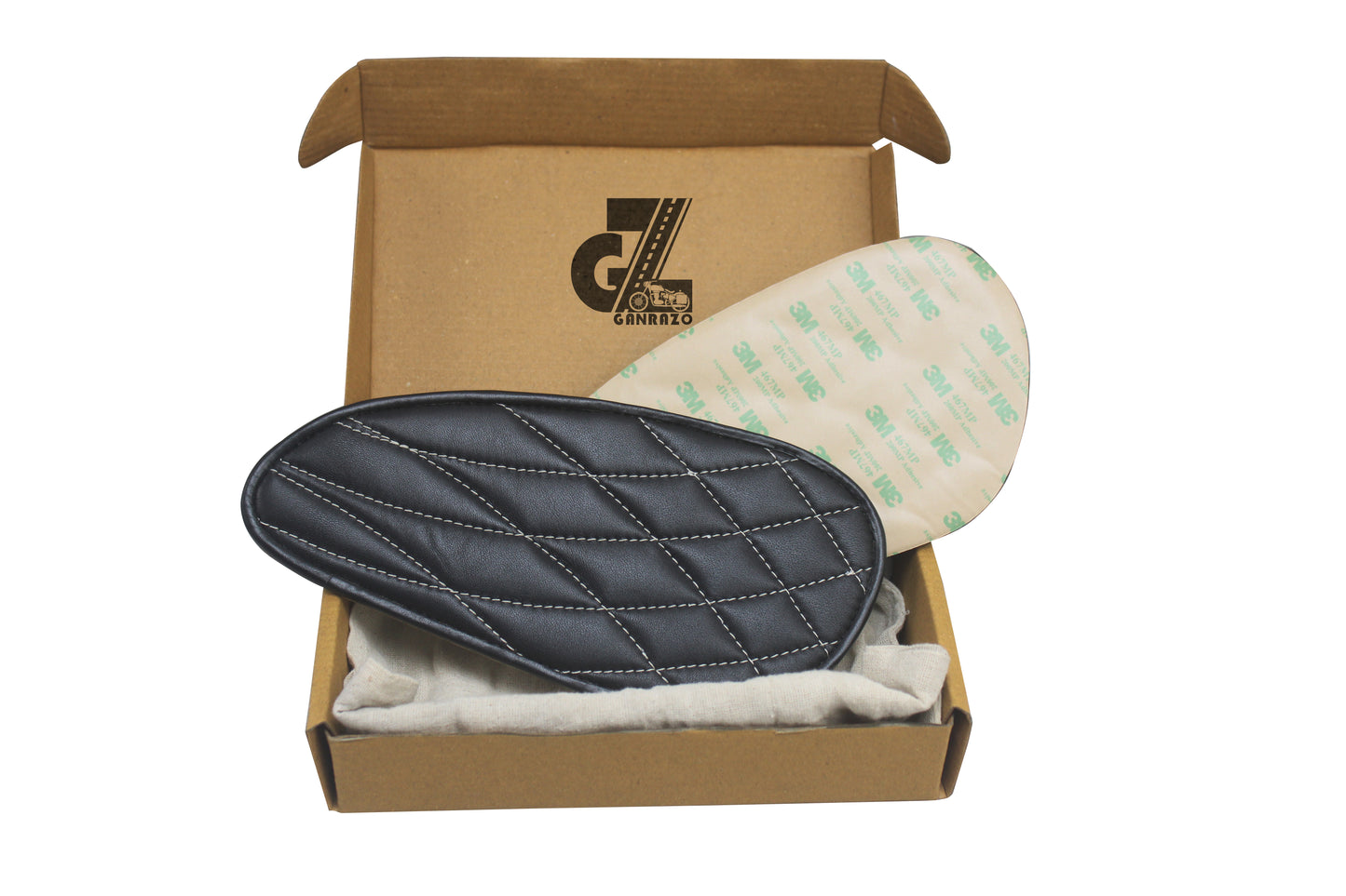 Genuine Leather Daimond Black Tank Pads with White Thread Compatible with Royal Enfield Interceptor 650