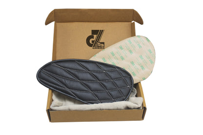 Genuine Leather Daimond Black Tank Pads with White Thread Compatible with Royal Enfield Interceptor 650