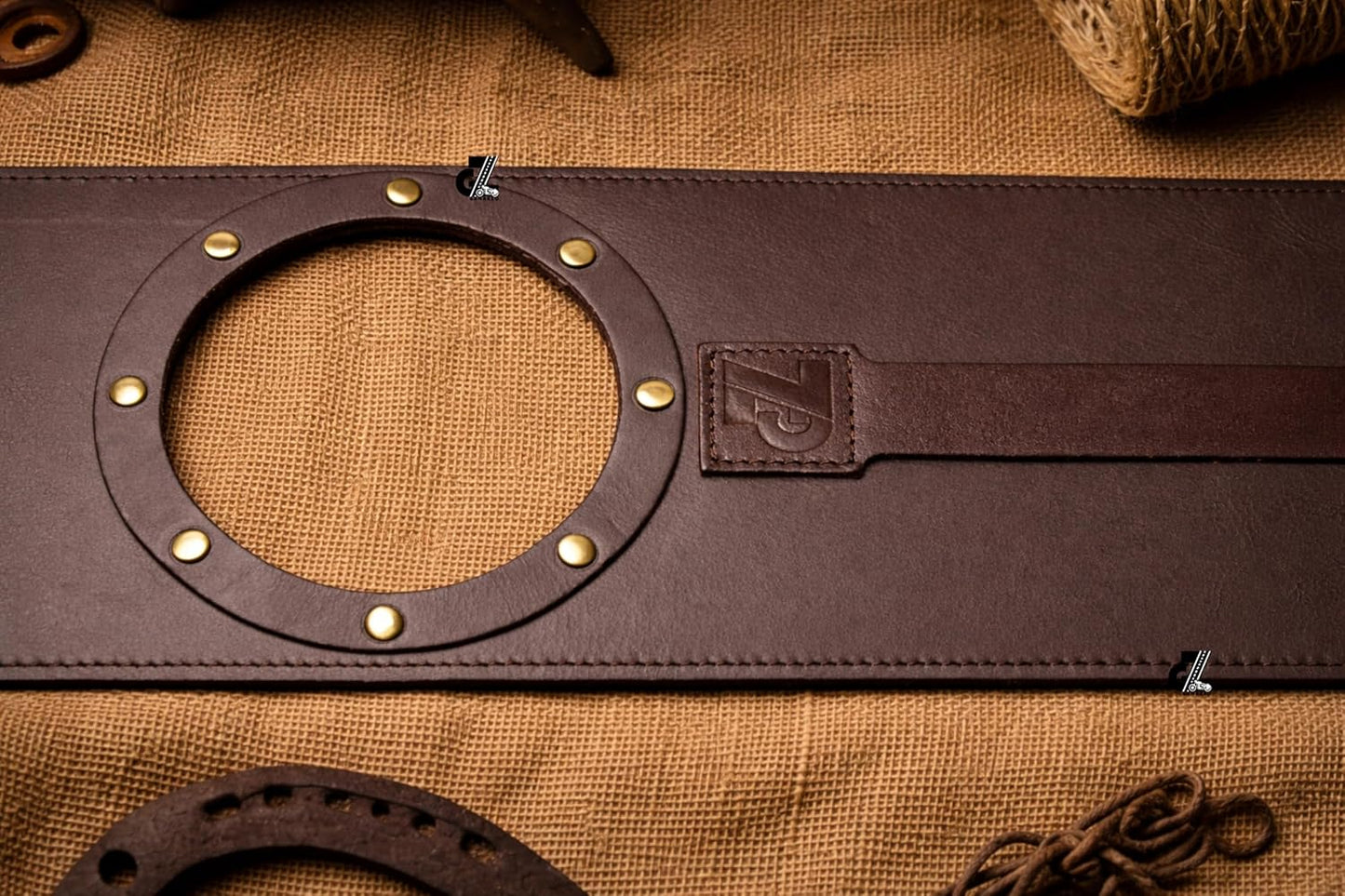 Genuine Leather Motorcycle Tank Strap with Pouch Compatible with Royal Enfield Shotgun 650