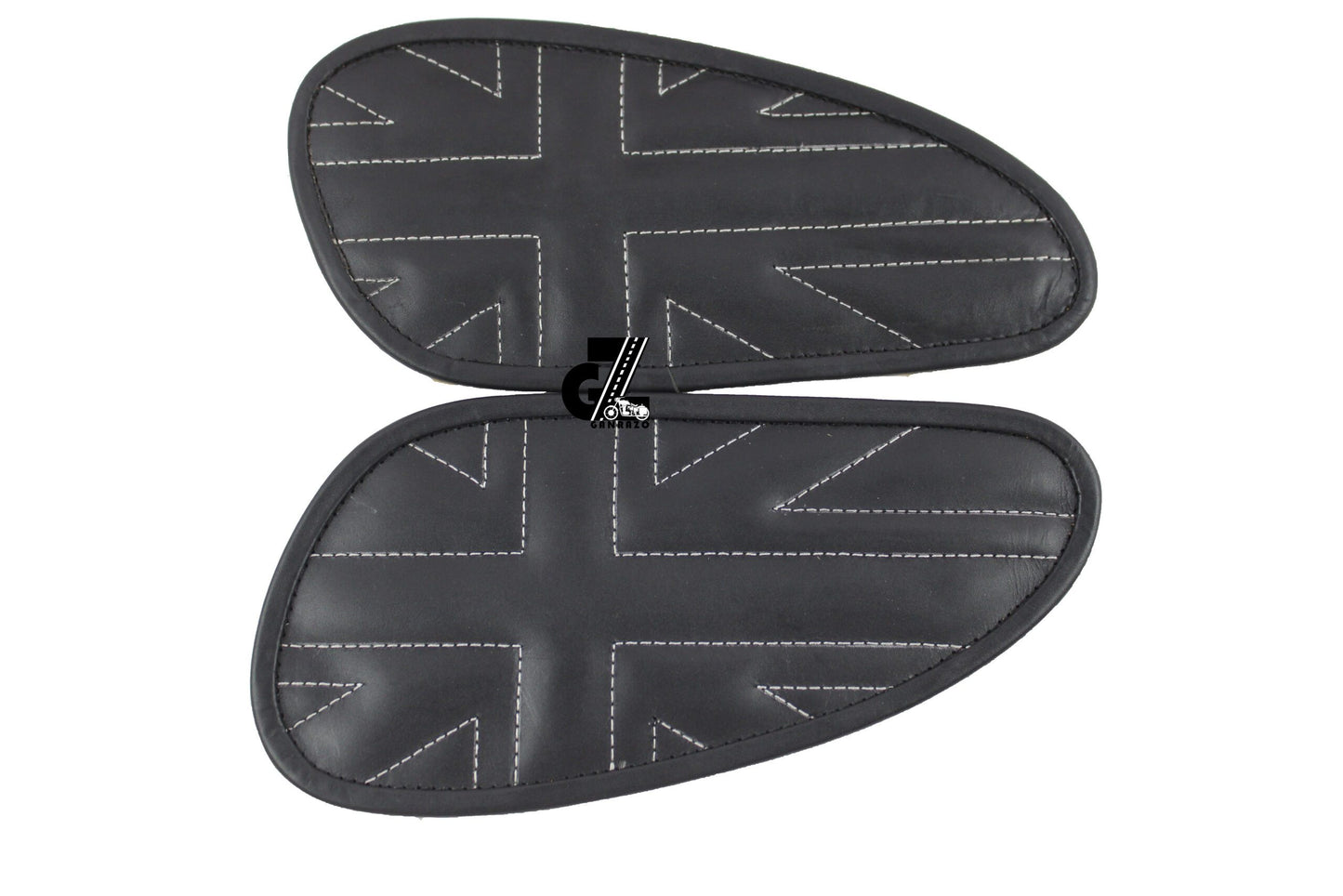 Leather Union Jack Black Tank Pad with White Thread Genuine Leather for Royal Enfield Interceptor 650