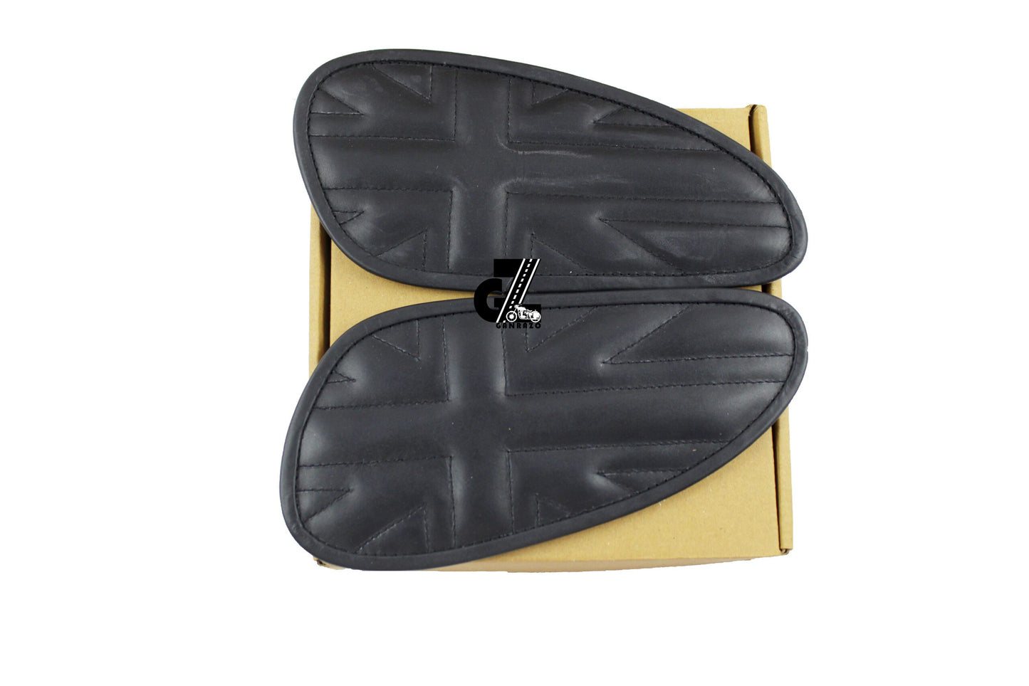 Leather Union Jack Black Tank Pad with Black Thread Genuine Leather for Royal Enfield Interceptor 650