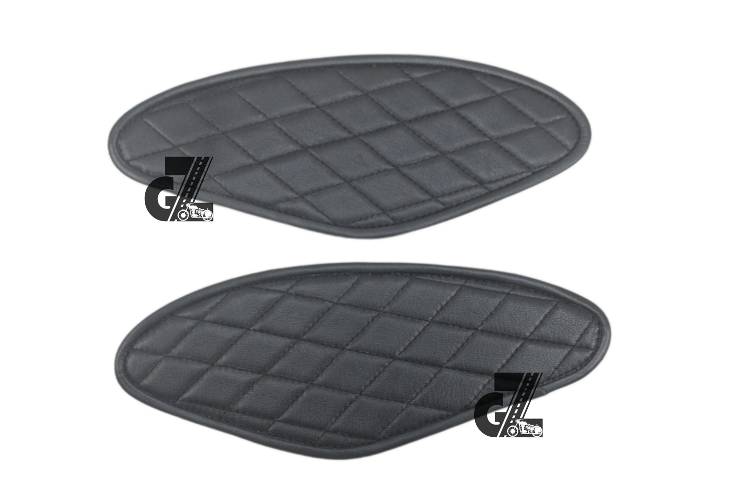 Diamond Black Tank Pads with Black Thread, Genuine Leather For Royal Enfield Hunter 350