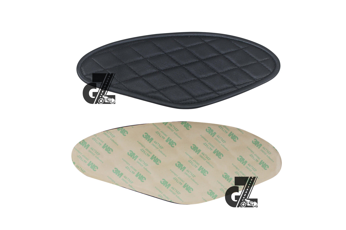 Diamond Black Tank Pads with Black Thread, Genuine Leather For Royal Enfield Hunter 350
