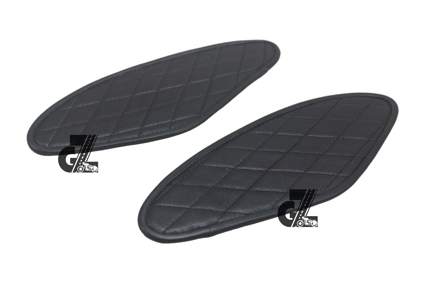 Diamond Black Tank Pads with Black Thread, Genuine Leather For Royal Enfield Hunter 350