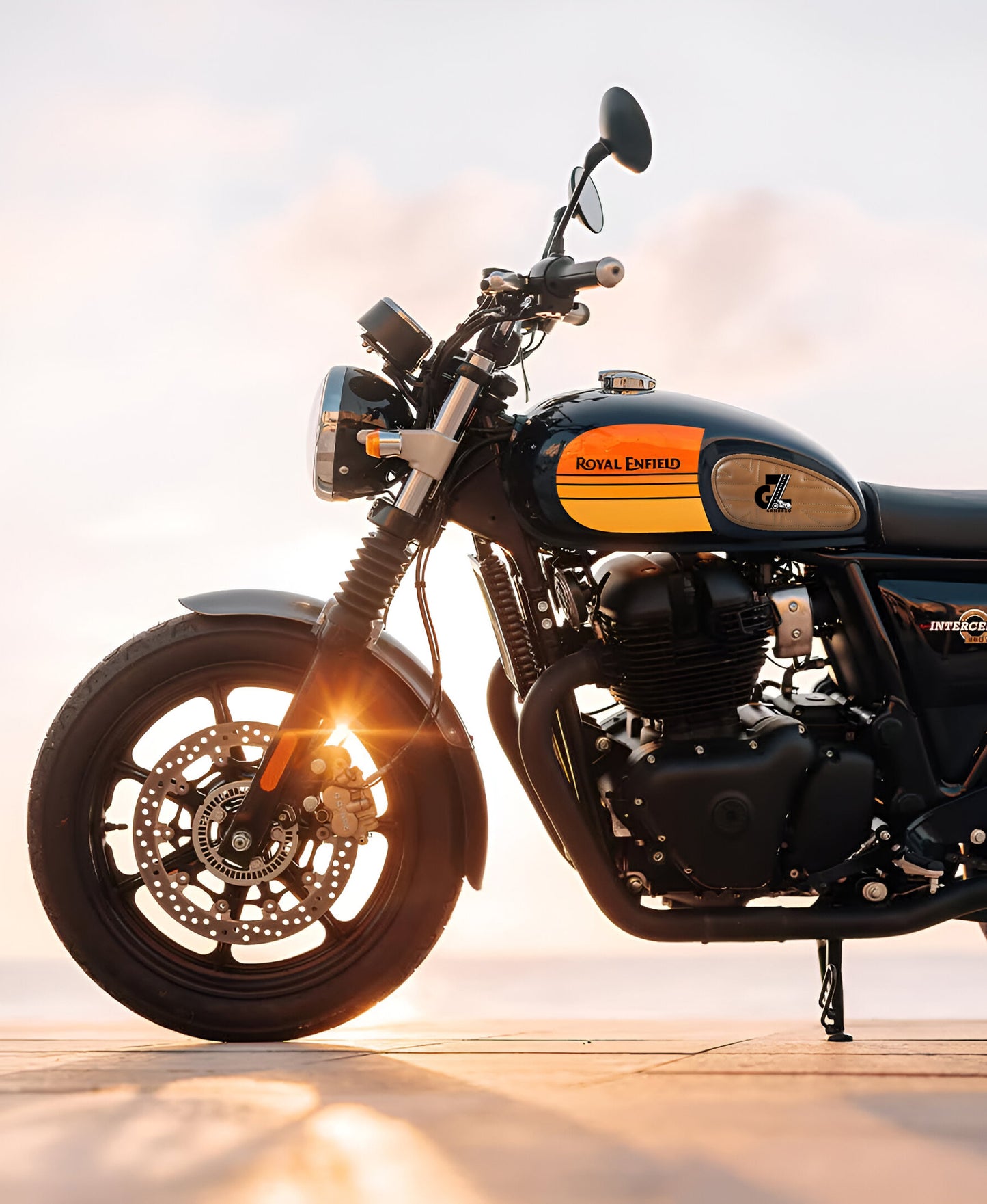 Leather Union Jack Tan Tank Pad with Tan Thread Genuine Leather for Royal Enfield Interceptor 650