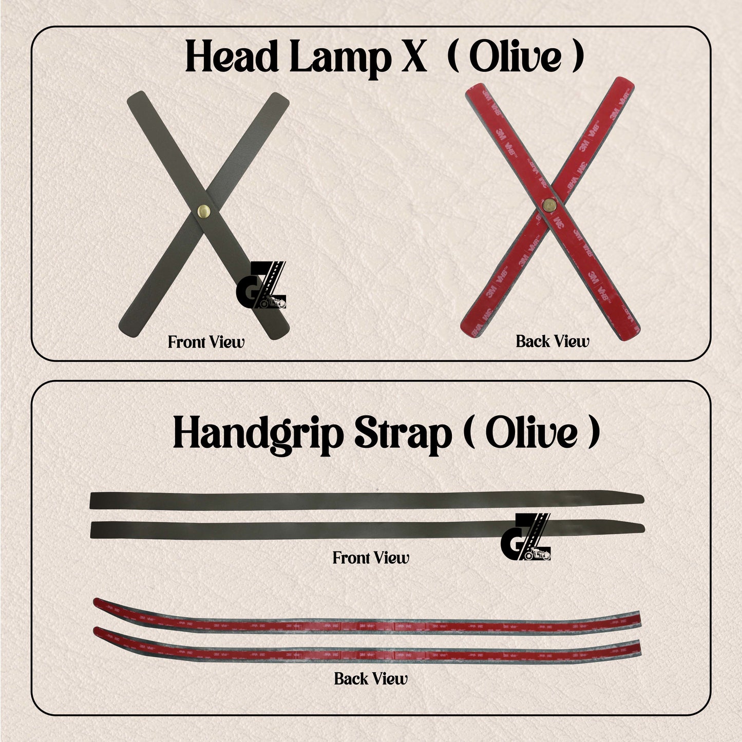 Leather Sticker Handgrip Straps Pair & Head Lamp X Olive For TVS Ronin, Hero Xpulse 200 210 Mavrick 440, Honda CB350 Hness CB350 CB350RS CB300R