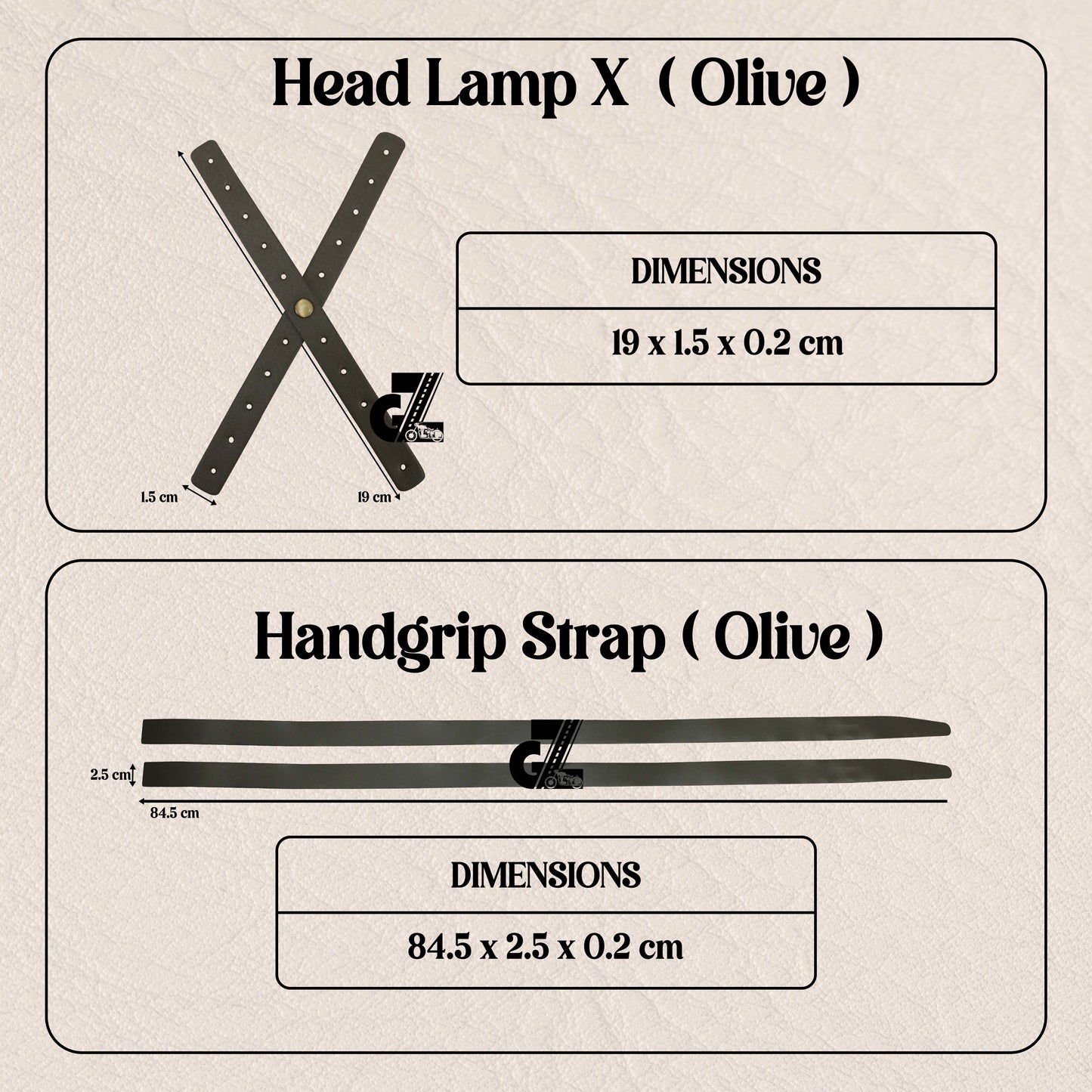 Leather Sticker Head Lamp X Perforated & Handgrip Straps Pair Olive For TVS Ronin, Hero Xpulse 200 210 Mavrick 440, Honda CB350 Hness CB350 CB350RS CB300R