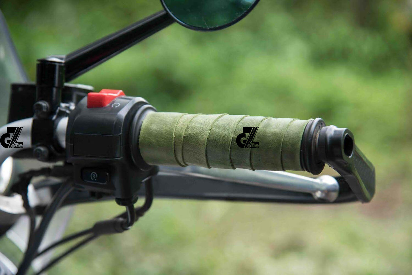 Leather Sticker Head Lamp X Perforated & Handgrip Straps Pair Olive For Triumph Motorcycle
