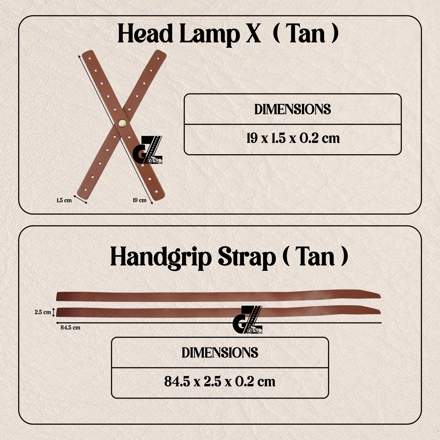 Leather Sticker Head Lamp X Perforated & Handgrip Straps Pair Tan For TVS Ronin, Hero Xpulse 200 210 Mavrick 440, Honda CB350 Hness CB350 CB350RS CB300R
