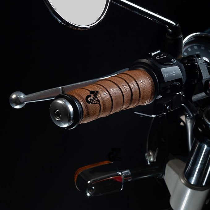 Leather Sticker Head Lamp X Perforated & Handgrip Straps Pair Tan For TVS Ronin, Hero Xpulse 200 210 Mavrick 440, Honda CB350 Hness CB350 CB350RS CB300R