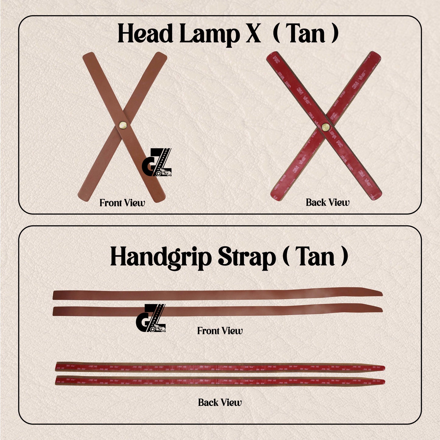 Tan Genuine Leather Sticker Head Lamp X With Handgrip Straps Pair Compatible With TVS Ronin, Hero Xpulse 200 210 Mavrick 440, Honda CB350 Hness CB350 CB350RS CB300R