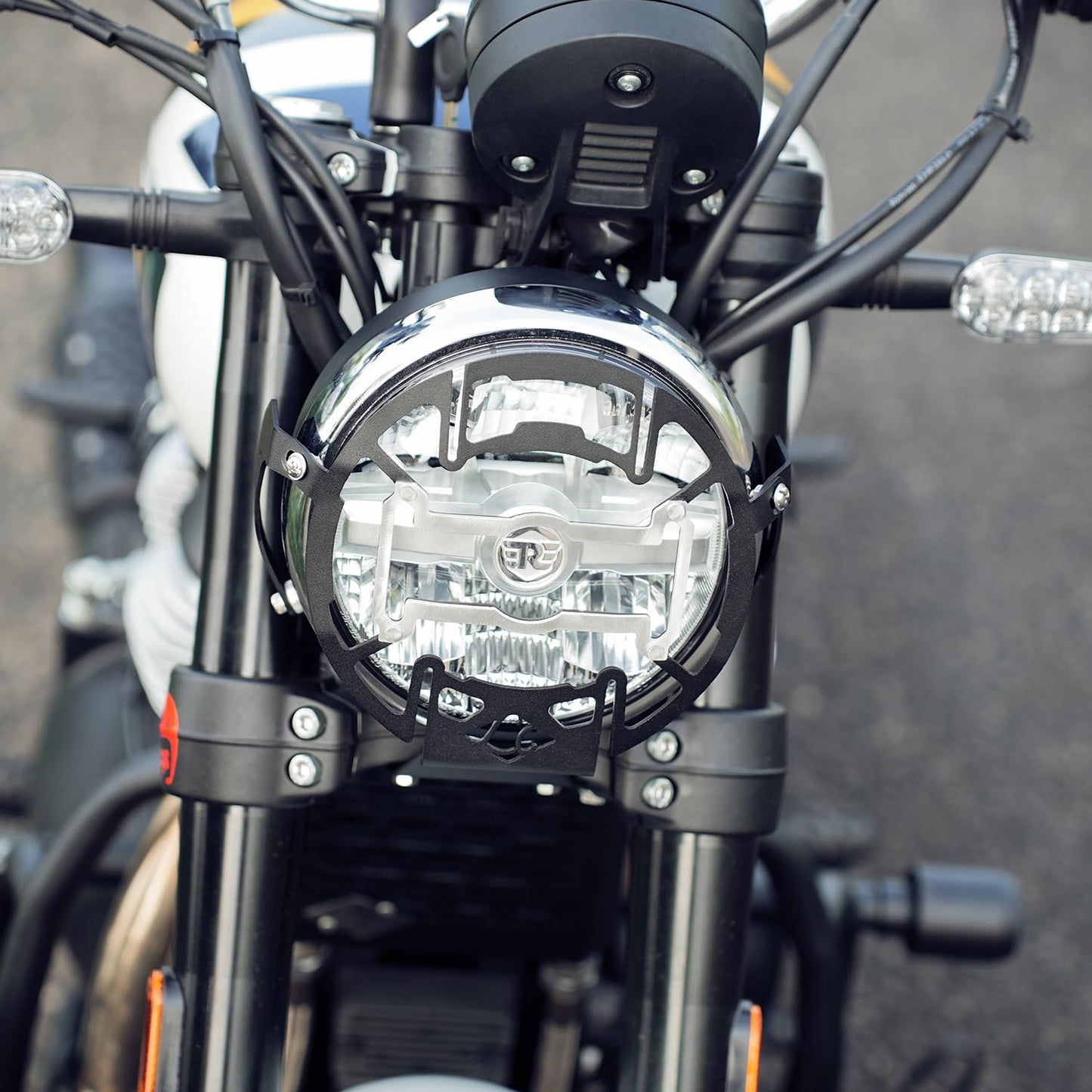 Legundary Mig Headlight Grill With Number Plate Black Silver For Royal Enfield Bear 650