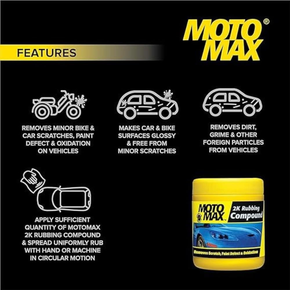 Motomax 2K Rubbing Compound 100g Removes Minor Scratches, Swirl Marks,Paint defect and Oxidization from metal surfaces on Cars, Bike, Motorbikes