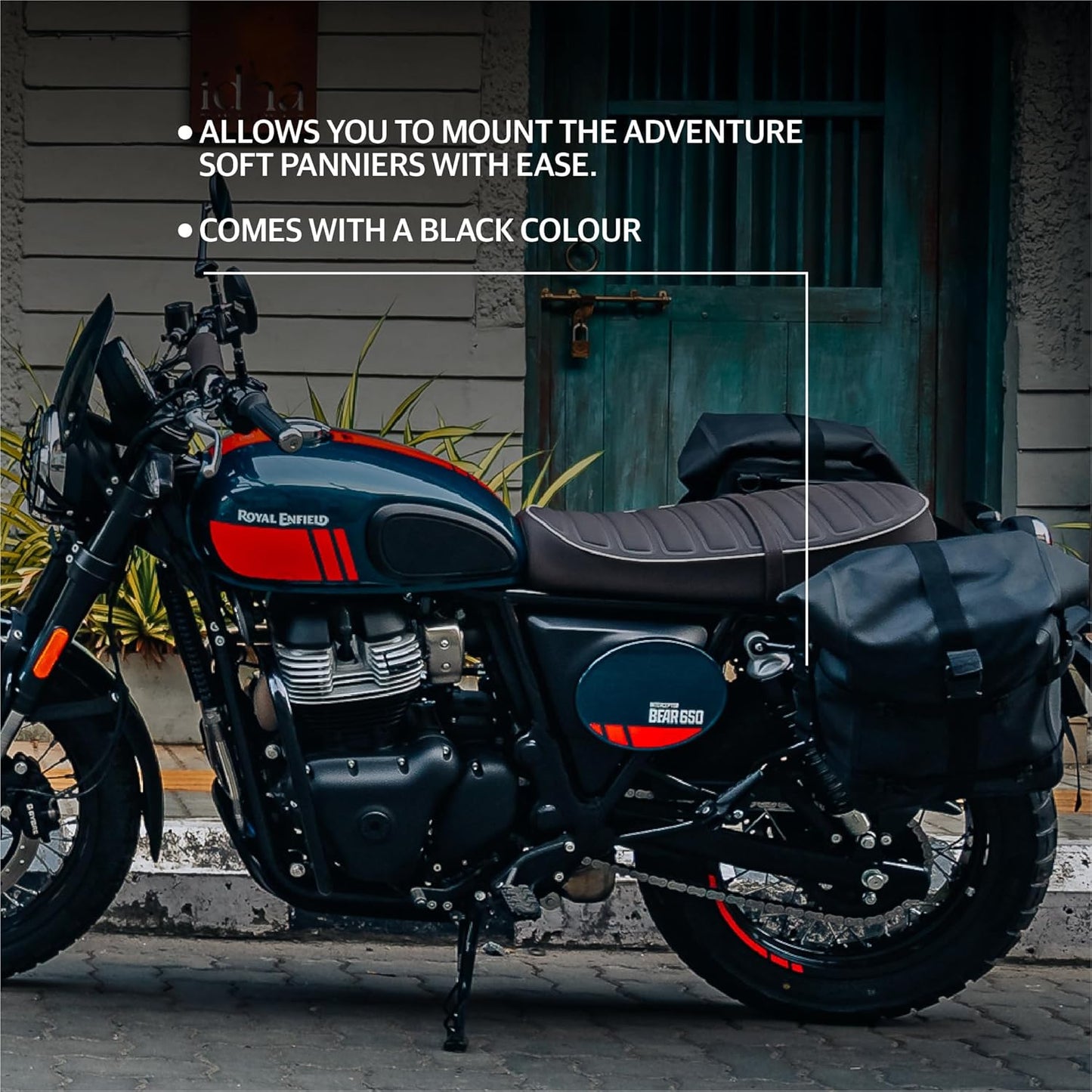 Black Soft Panniers Bags Pair With Soft Pannier Rail Pair Compatible With Royal Enfield Bear 650