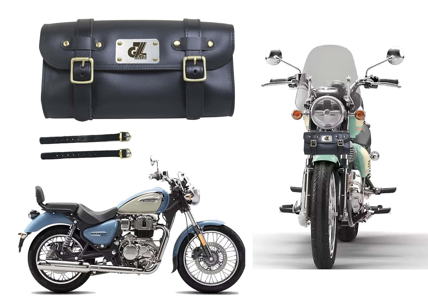 Premium Leather Bike SideRear Saddle Bag Round Style Tool Bag Storage Tool Pouch With2 Strap for Royal Enfield New Classic Reborn & Meteor 350