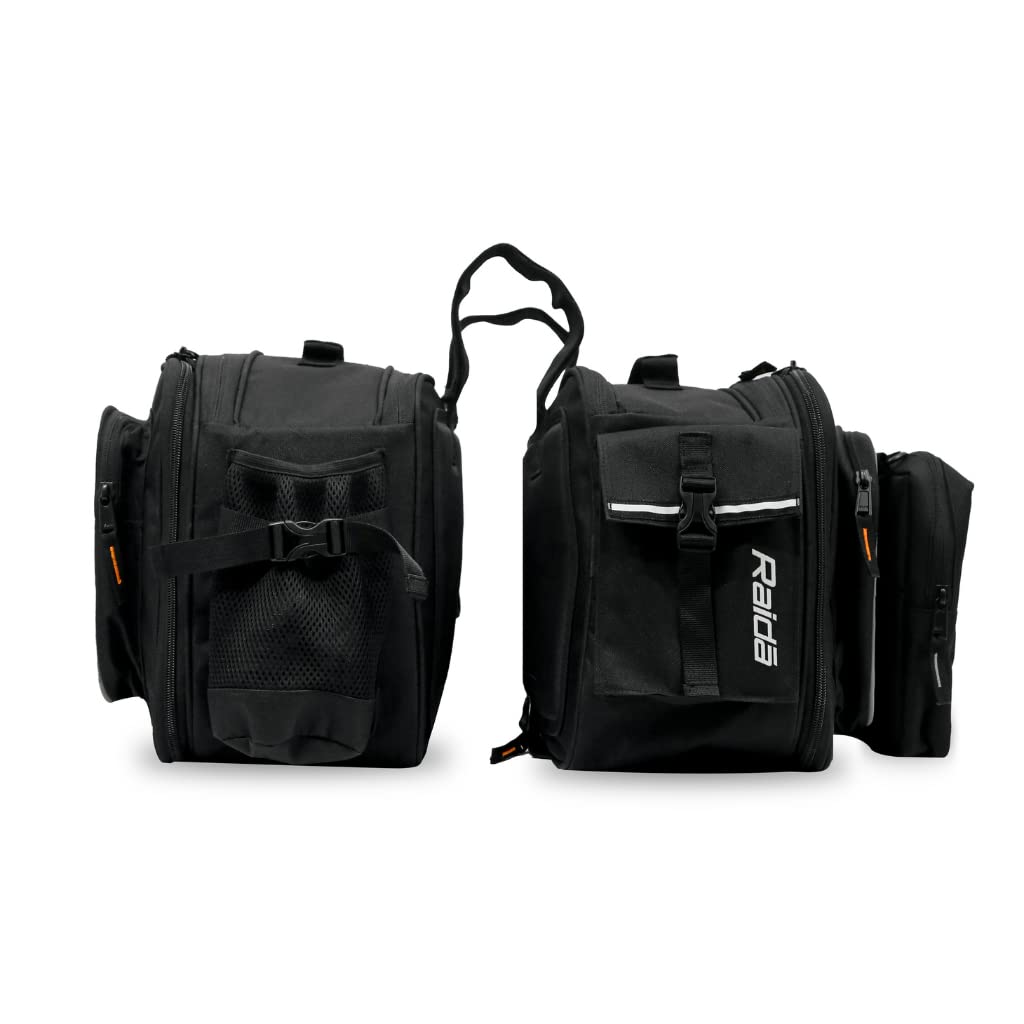 Raida Polyester V50 Motorcycle Saddle Bag Pair 50 Ltr For All Bikes With Rain Cover Orange