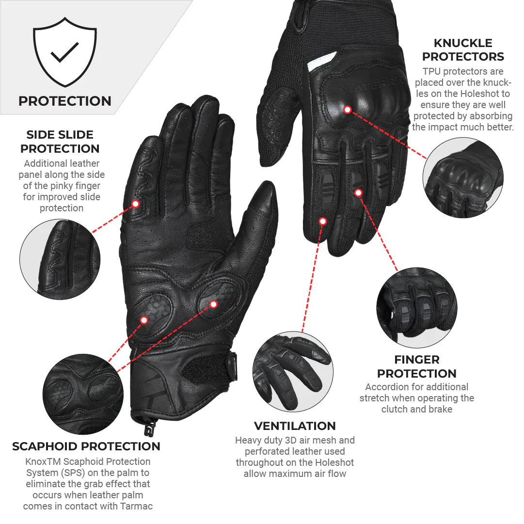 VIATERRA HOLESHOT SHORT MOTORCYCLE RIDING GLOVES BLACK FOR MEN