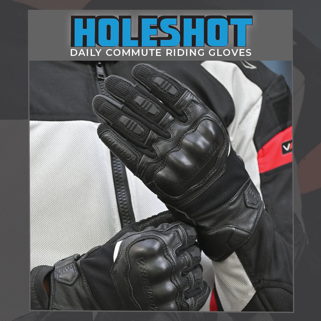 VIATERRA HOLESHOT SHORT MOTORCYCLE RIDING GLOVES BLACK FOR MEN