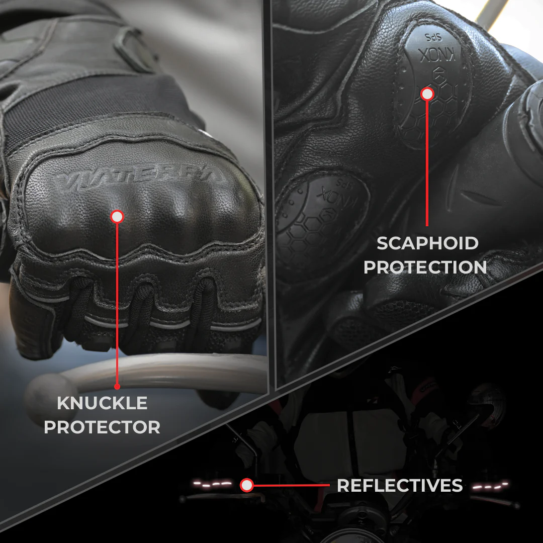 VIATERRA HOLESHOT SHORT MOTORCYCLE RIDING GLOVES BLACK FOR MEN