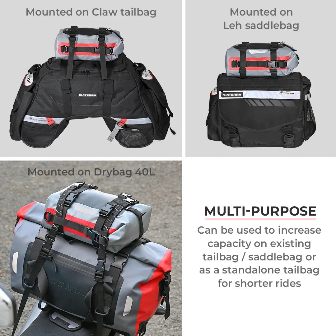 ViaTerra DryBag 8L 100% Waterproof Motorcycle Tailbag Rear rack bag Universal with versatile mounting
