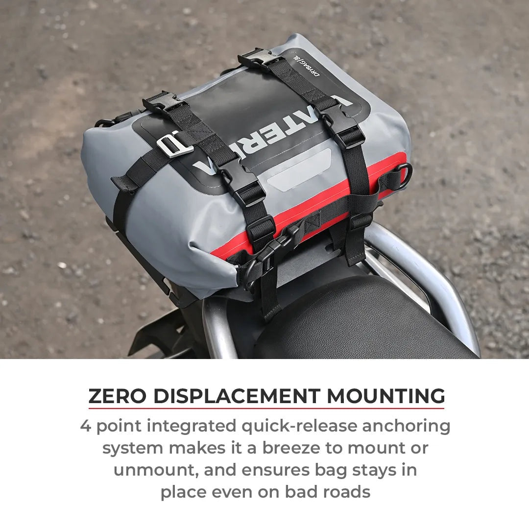 ViaTerra DryBag 8L 100% Waterproof Motorcycle Tailbag Rear rack bag Universal with versatile mounting